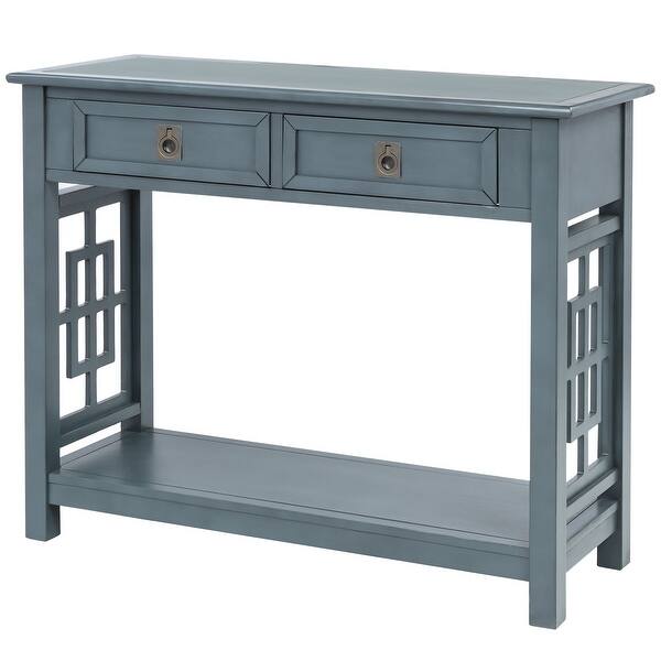 Aya 36" Antique Navy Entryway Console Table with Drawers and Shelf 36